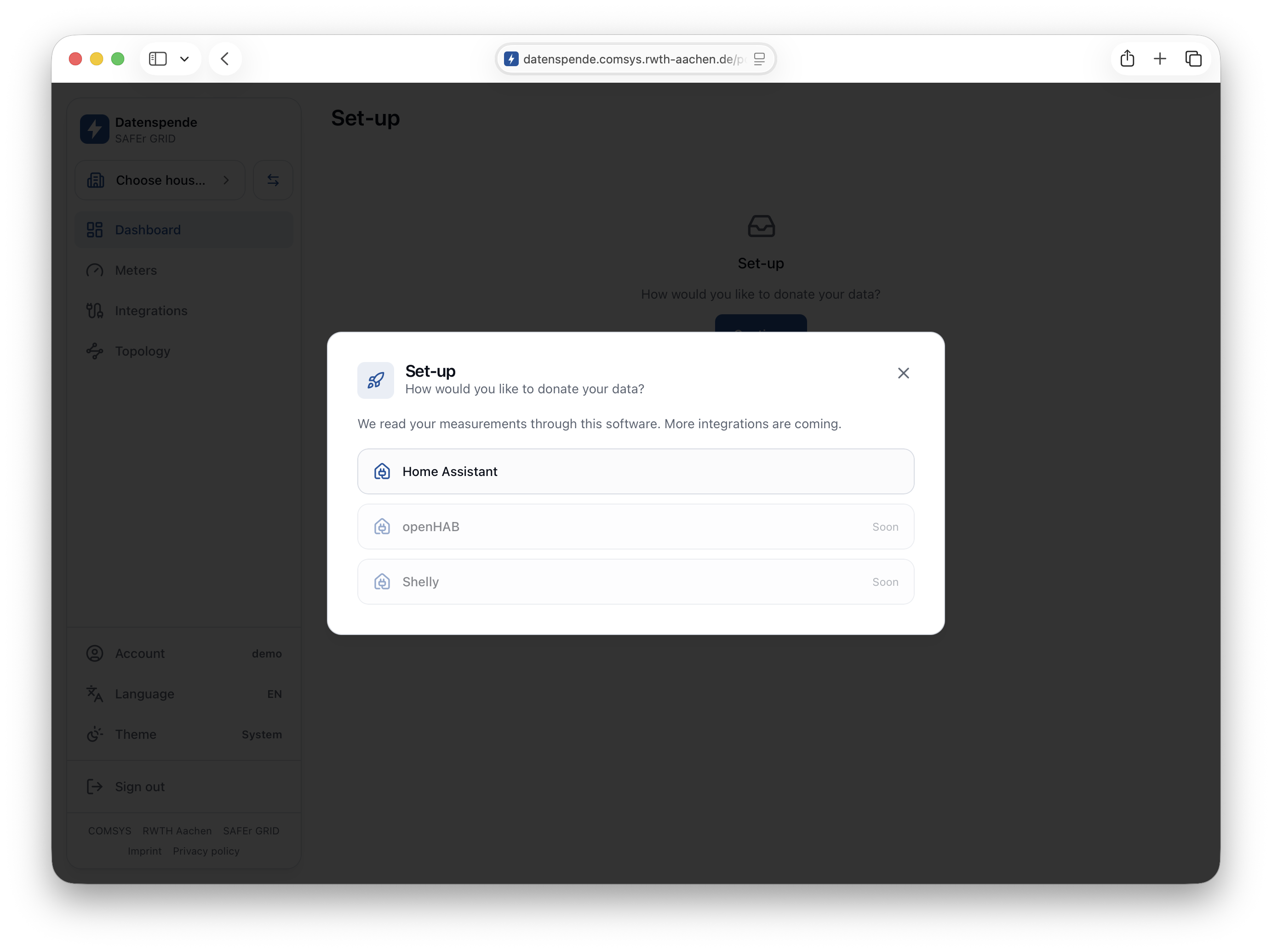 Auswahl der Home-Assistant-Integration