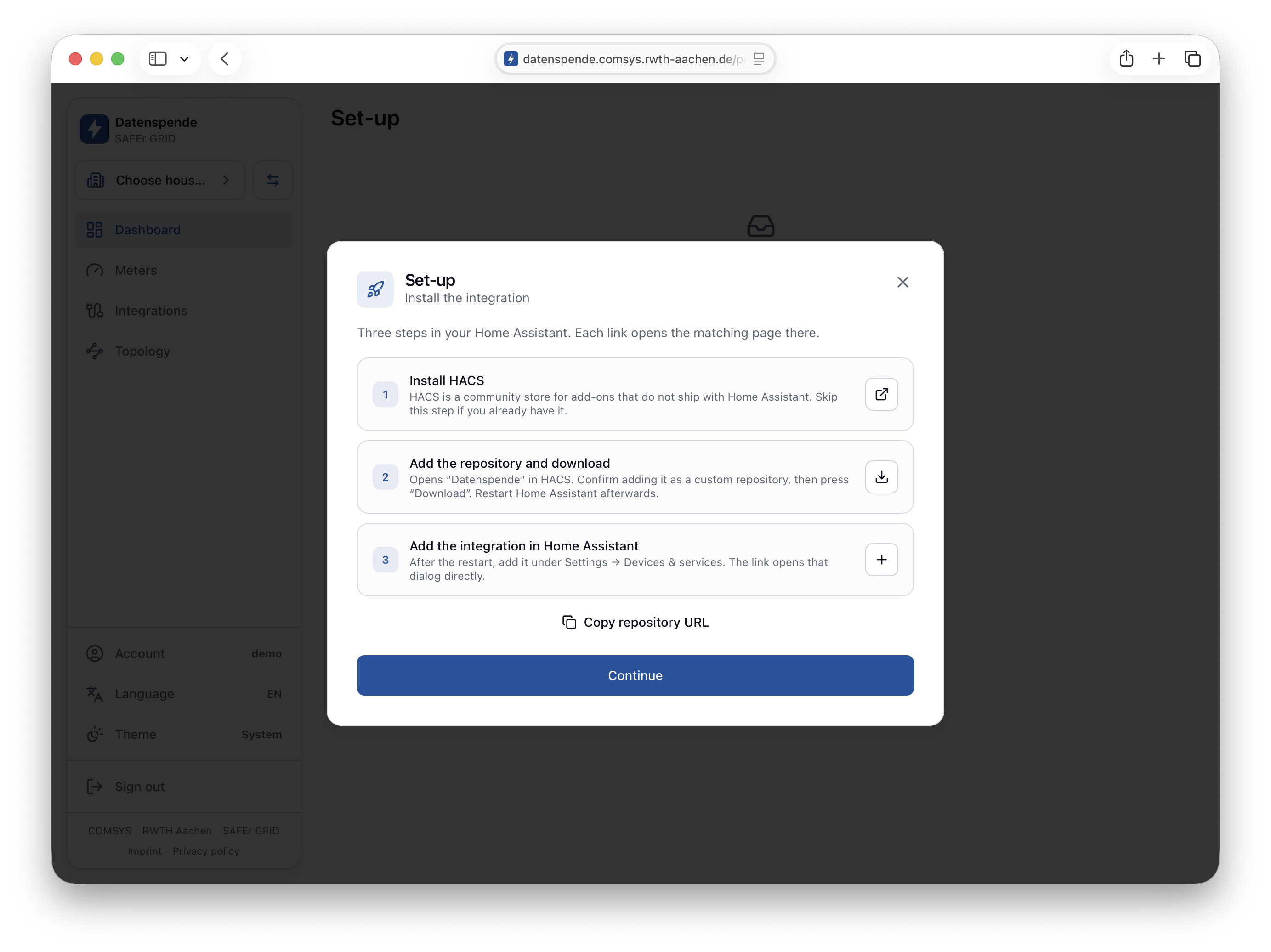 Die drei Installationsschritte im Portal