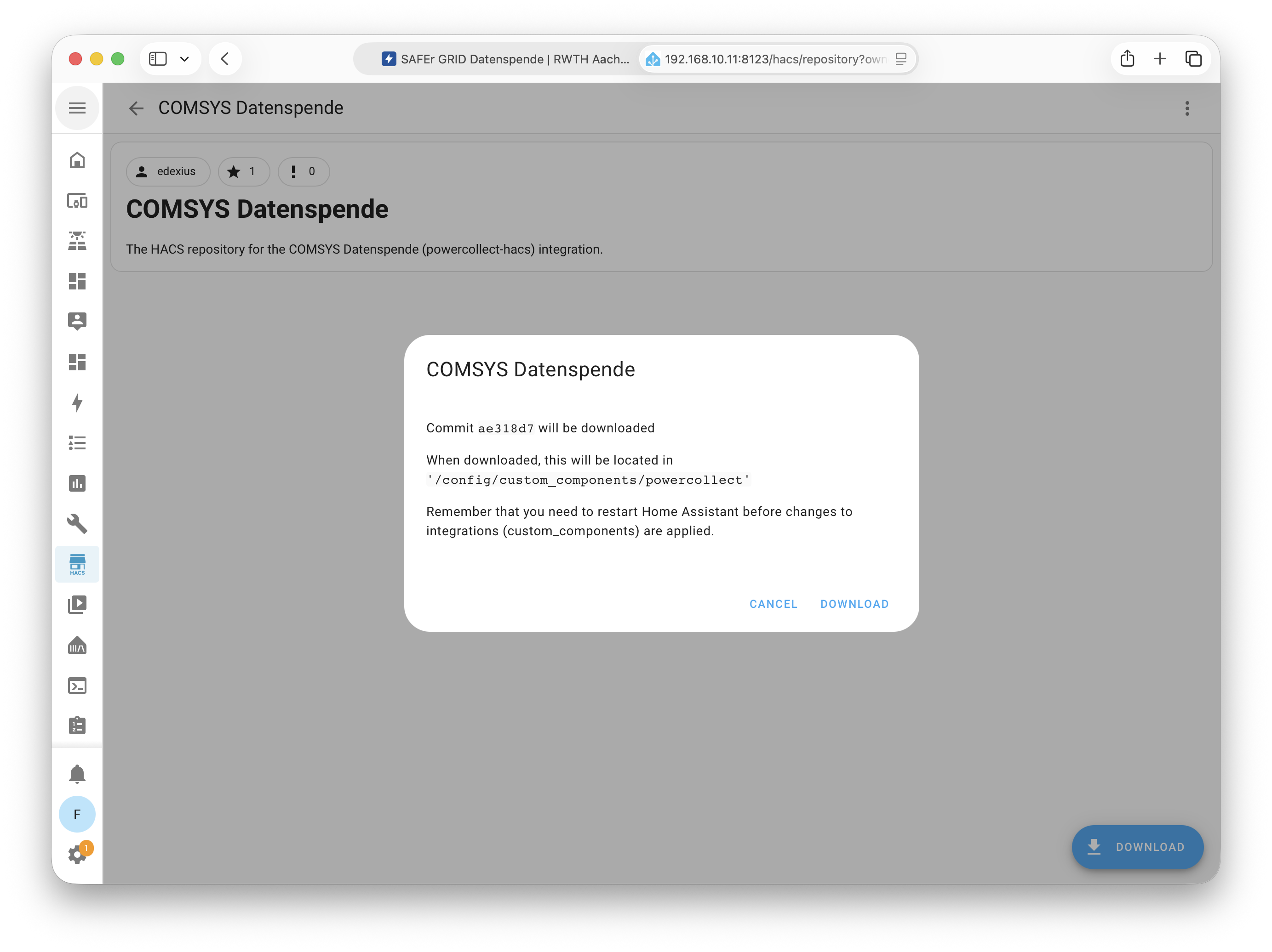 Hinzufügen des Datenspende-Repositorys in HACS
